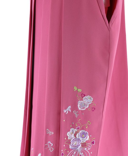 卒業式袴単品レンタル[刺繍]ピンクにバラとハート刺繍[身長158-162cm]No.645